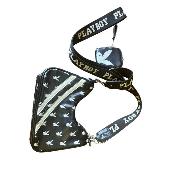PLAYBOY Handbags - PLAYBOY Y2K BLACK AND WHITE BUNNY LOGO CROSSBODY SHOULDER BAG COIN PURSE SET